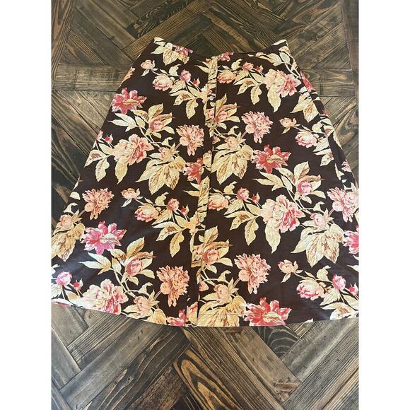 Chaps Floral Linen Cotton Skirt Midi Lined Cottagecore Flowy Peasant Prairie - Picture 1 of 7